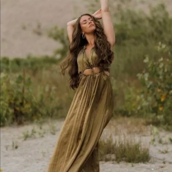 ZARA SATIN DRESS WITH CUT-OUT DETAIL OLIVE GREEN - Picture 5 of 12